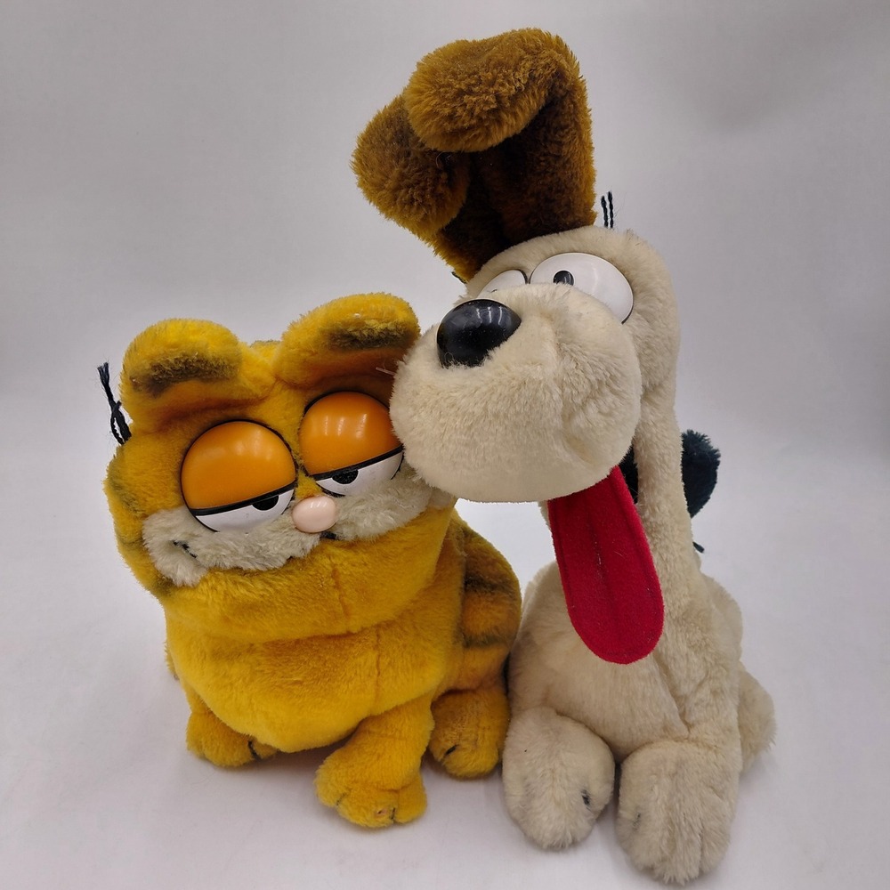 Vtg 1980s Garfield & Odie Plush Set R Dakin Co Stuffed Animal Lot TV Cartoon